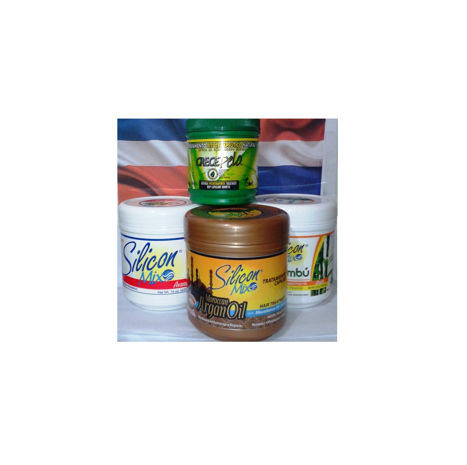 3 Units Silicon Mix + Bambu + Argan Oil Hair Treatment 16 oz + Crece Pelo 8 oz Combo