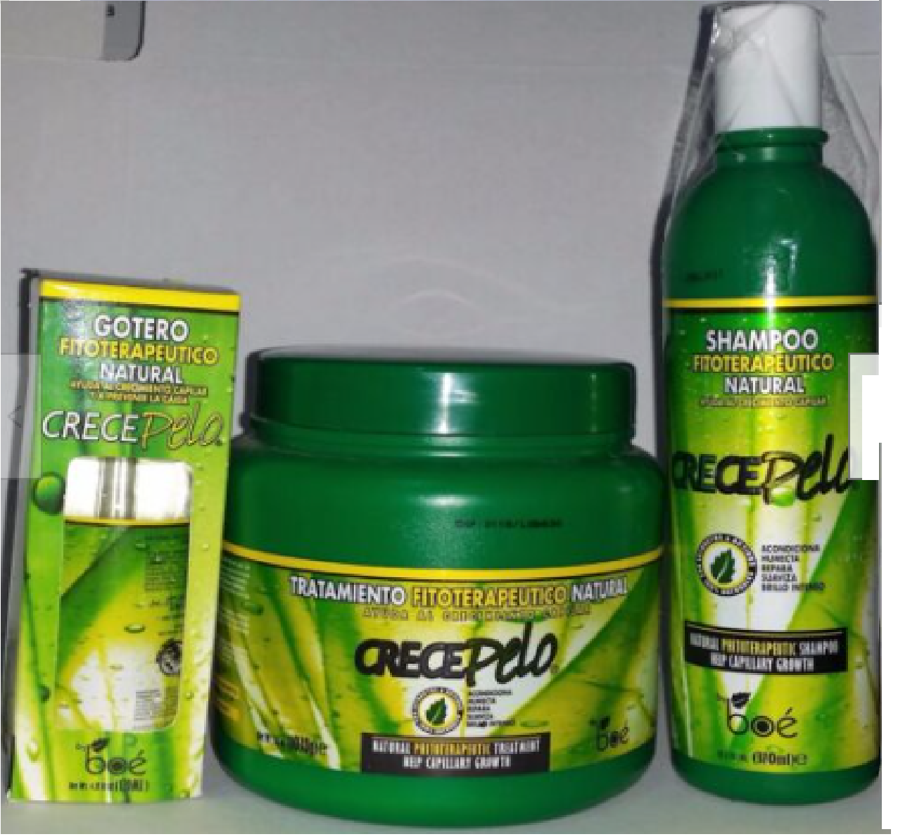 Crece pelo boe Champú 13.2 onzas + 32 oz Tratamiento Capilar + 4.5 OZ Gotero crecimiento